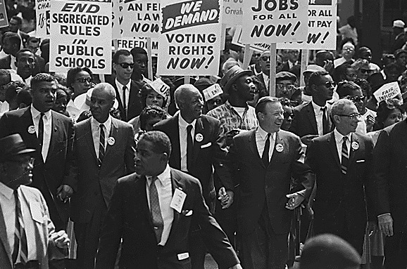 A decorative image from a civil rights protest in the civel rights era