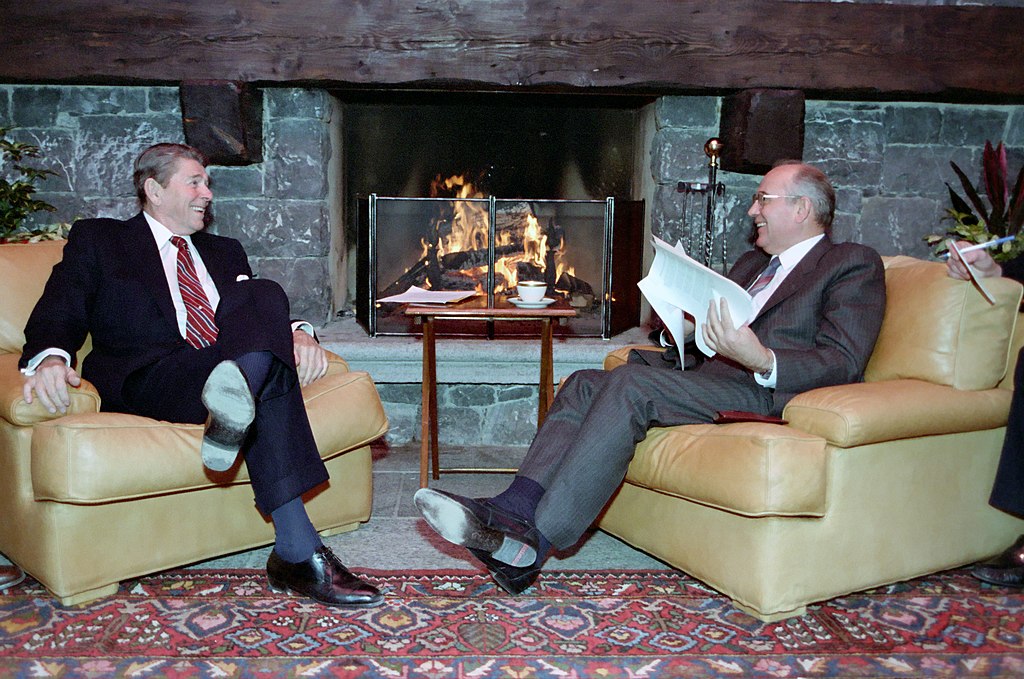 President Ronald Reagan and Soviet General Secretary Mikhail Gorbachev at the first Summit in Geneva, Switzerland in 1985.