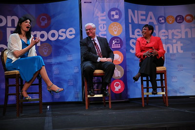 Speakers on stage at the 2014 NEA National Leadership Summit Program. Located on Flickr. Author: NEA Leadership Summit (West)