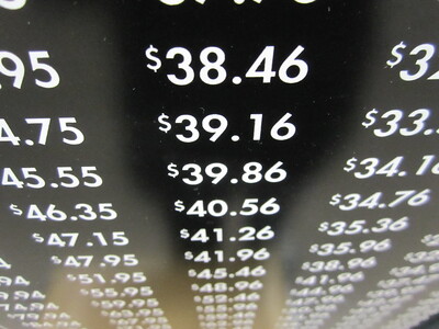 Photo of columns of prices on a chart.