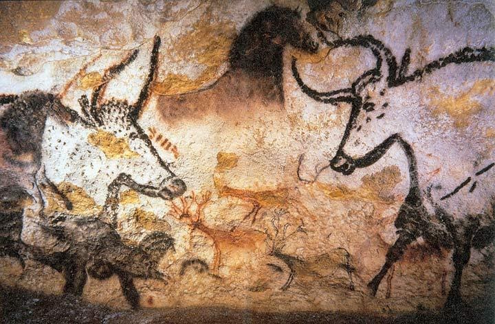 Part of the Lascaux cave paintings in southern France depicting bulls and deer.