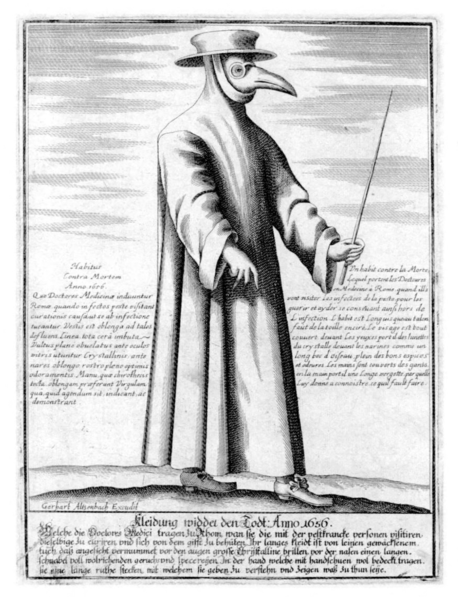 A later depiction of a doctor in the midst of a plague epidemic.